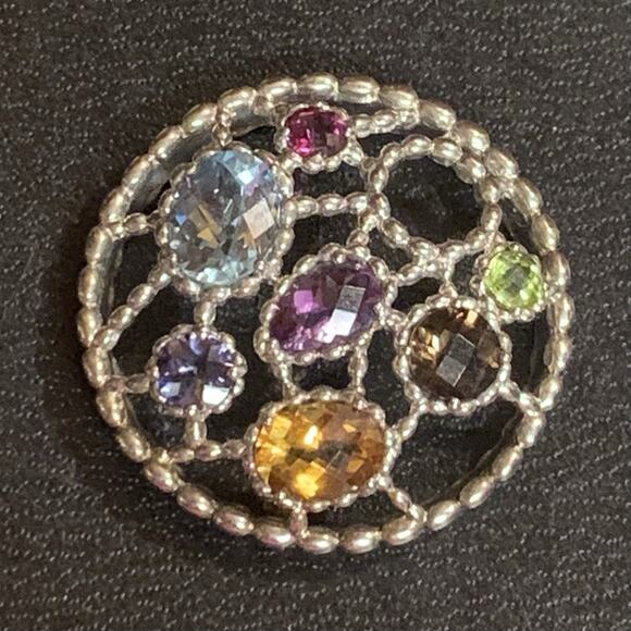 Sterling Silver and Multi Gemstone Pendant/Slide Circle Shape - Picture 1 of 5